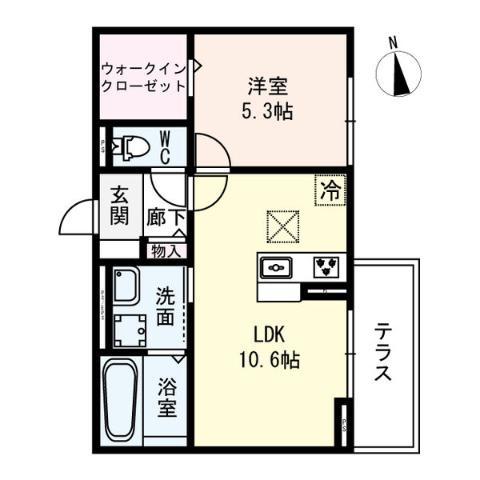 D-ROOM名駅E棟(1LDK/1階)の間取り写真