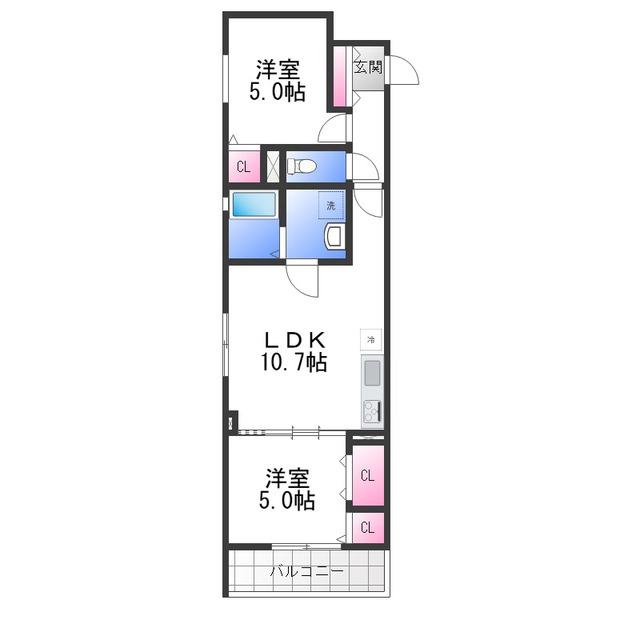 クリエオーレ菊水町(2LDK/1階)の間取り写真