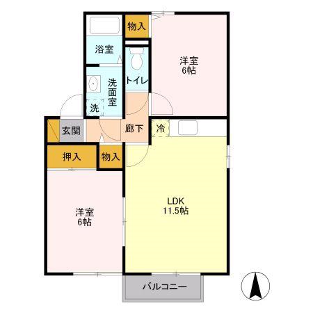 サンライズヒルA(2LDK/1階)の間取り写真
