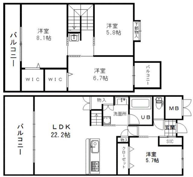 アントレ平尾参道(4LDK/5階)の間取り写真