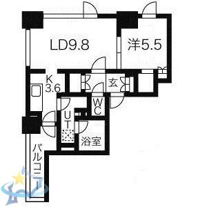 プライムメゾン南2条(1LDK/8階)の間取り写真