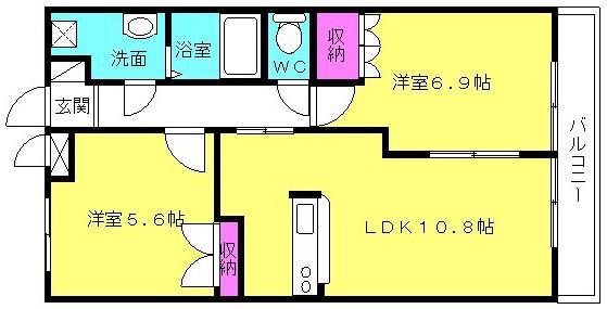 グランベル・ハウス(2LDK/2階)の間取り写真