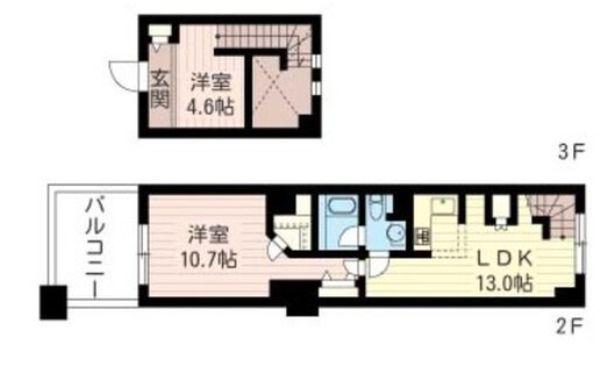 レジデンスシャルマン月島(2LDK/3階)の間取り写真