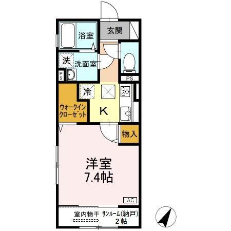 マウントナンバ オータム(1K/1階)の間取り写真