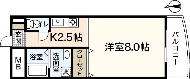 WING TACHIBANA(1K/2階)の間取り写真