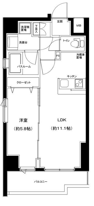ガリシア錦糸町パークサイド(1LDK/6階)の間取り写真