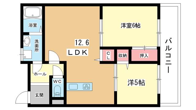 ジュエル曽根III(2LDK/5階)の間取り写真