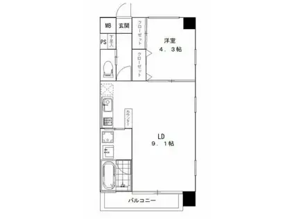 ヴィアーレ木ノ下二丁目(1LDK/8階)の間取り写真