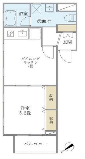 ウェルハウス東大井D棟(1DK/2階)の間取り写真