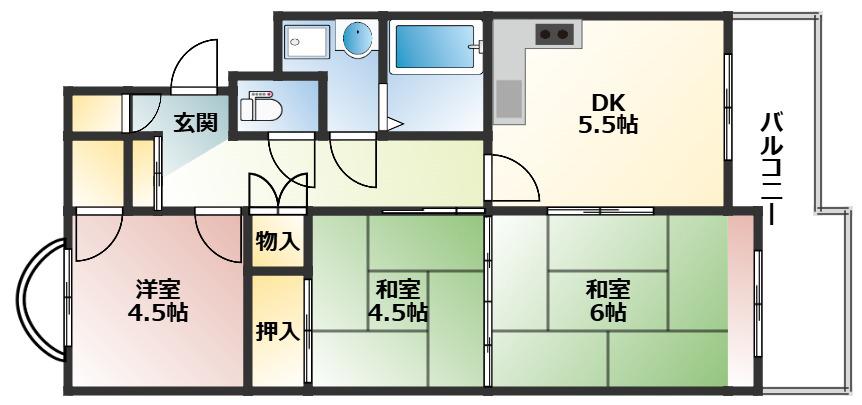 三条誠和ハイツ(3DK/3階)の間取り写真
