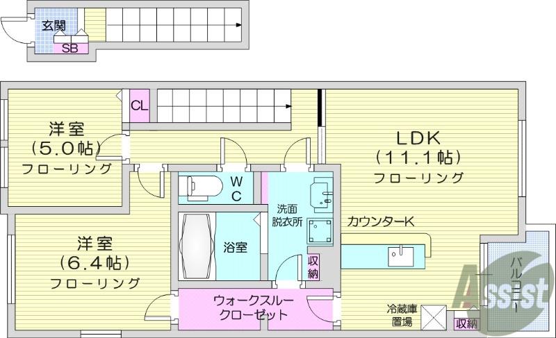 ラ・カンパネラⅢ A(2LDK/2階)の間取り写真
