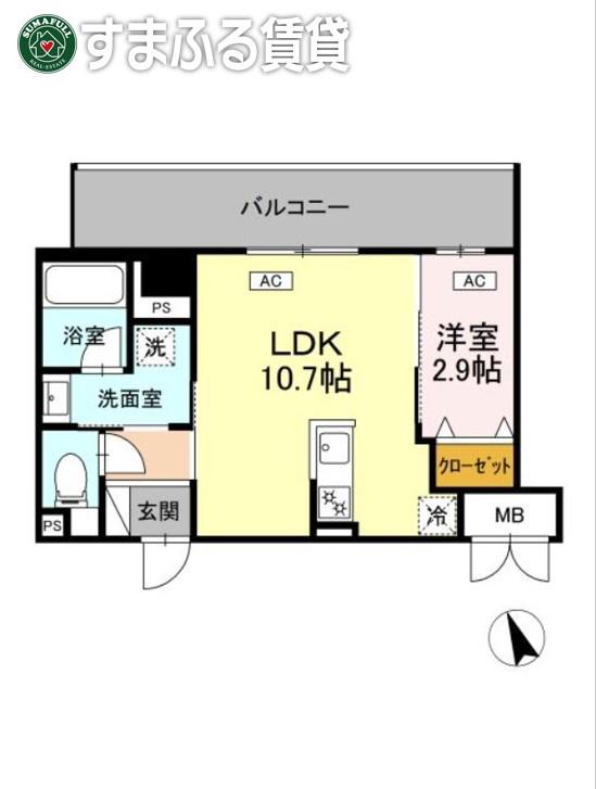 ヴィラ トルチュ東刈谷(1LDK/3階)の間取り写真