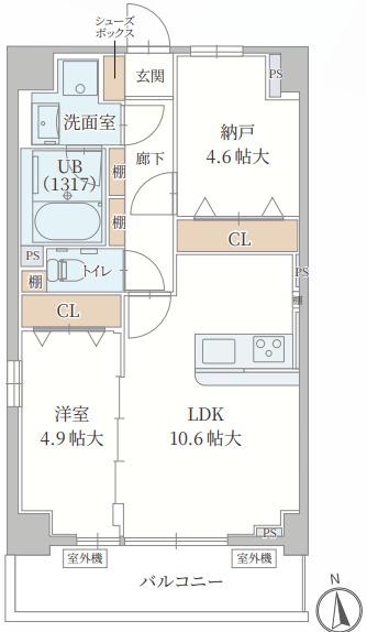 ル・モベイ天神橋(1SLDK/2階)の間取り写真
