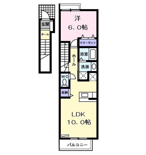 アンテノール(1LDK/2階)の間取り写真