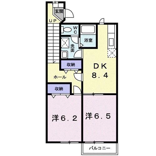 コスモハイツC(2DK/2階)の間取り写真