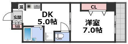 YKマンション(1DK/7階)の間取り写真