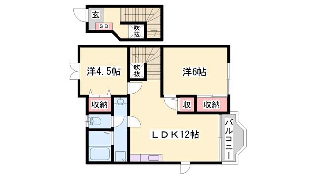 サンクレールII(2LDK/2階)の間取り写真