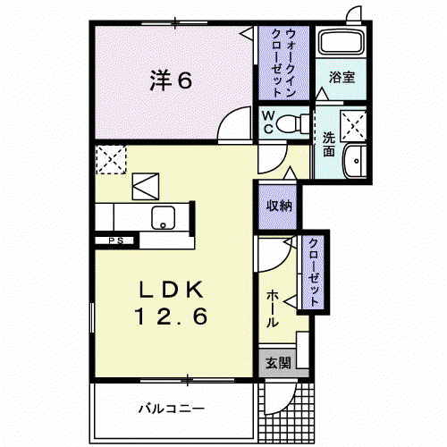 ガーデンハウス朝日山A(1LDK/1階)の間取り写真