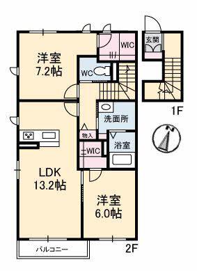ボヌール II棟(2LDK/2階)の間取り写真
