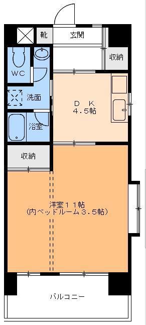 パークハイツ千舟(1DK/7階)の間取り写真