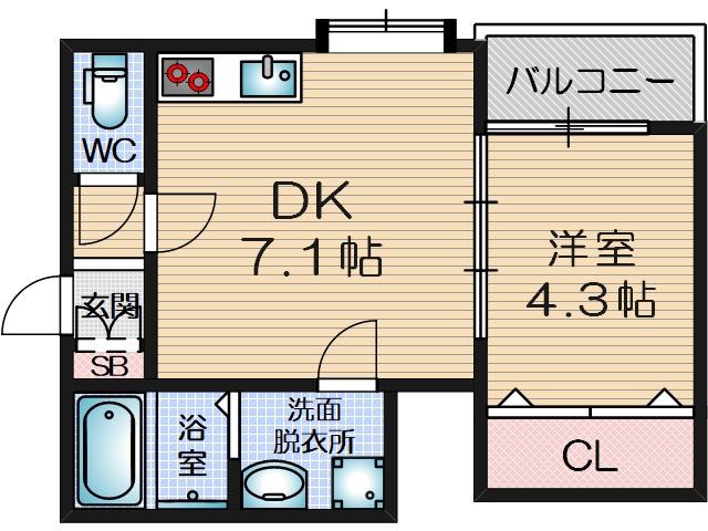 LA-CREA香露園(1DK/2階)の間取り写真