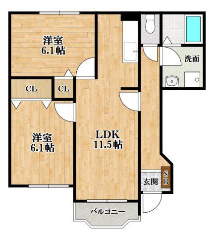 グランデュール(2LDK/1階)の間取り写真