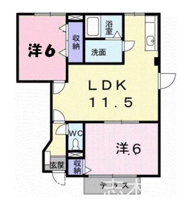 ペルグランデA(2LDK/1階)の間取り写真