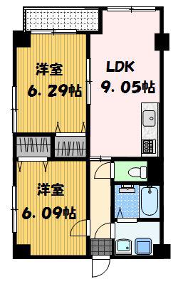 ティーズヴィラ(2LDK/3階)の間取り写真