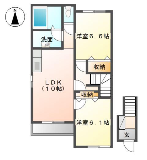ニューナチュラル ハイム(2LDK/2階)の間取り写真