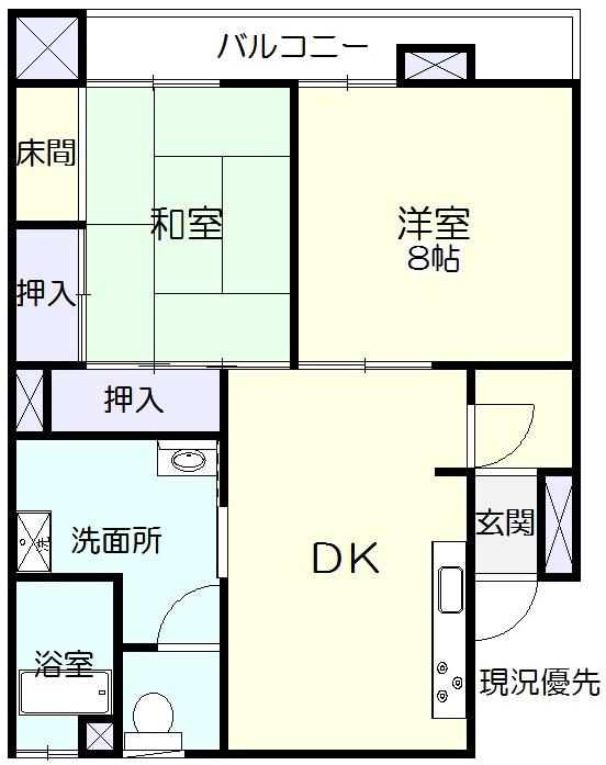 堂形マンション(2LDK/3階)の間取り写真