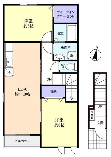 スカイヒルズI(2LDK/2階)の間取り写真