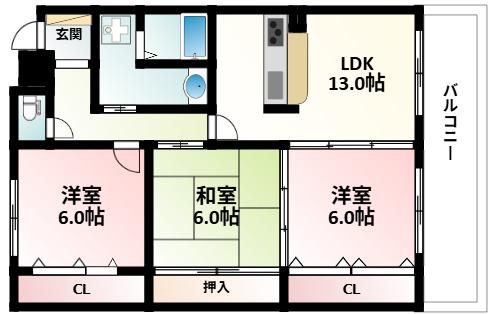 カルム千里山土井(3LDK/2階)の間取り写真
