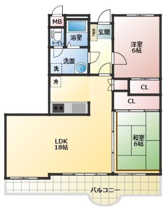 第11名城ビル(2LDK/6階)の間取り写真