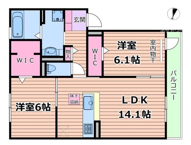 プレサージュ香音(2LDK/1階)の間取り写真