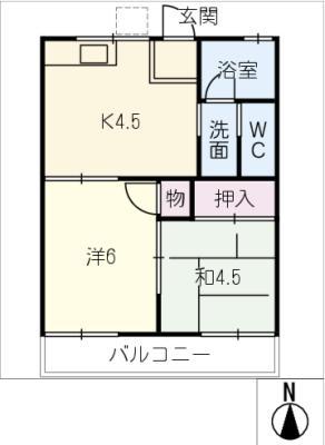 豊明ハイツ(2K/1階)の間取り写真