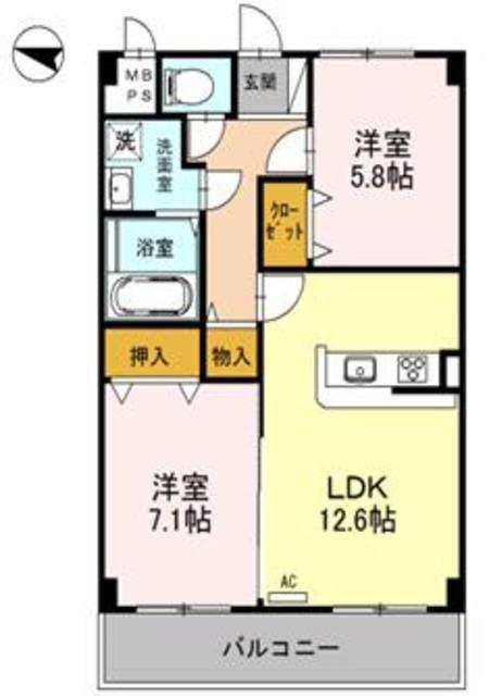 カーサ・フロール(2LDK/3階)の間取り写真