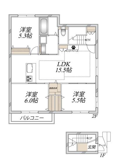 砧1丁目メゾン 北棟(3LDK/2階)の間取り写真