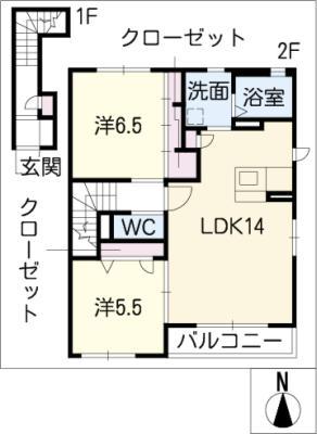 エントピアA棟(2LDK/2階)の間取り写真