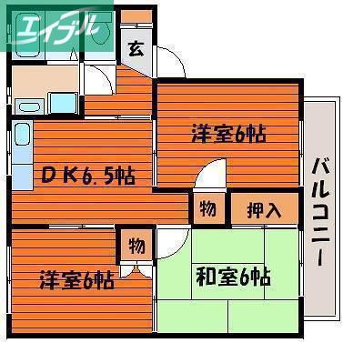 メゾニティーブラッサムA(3DK/1階)の間取り写真