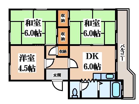 江尻マンション(3DK/4階)の間取り写真