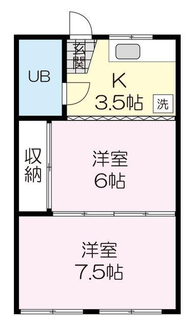 門前町マンション(2K/2階)の間取り写真
