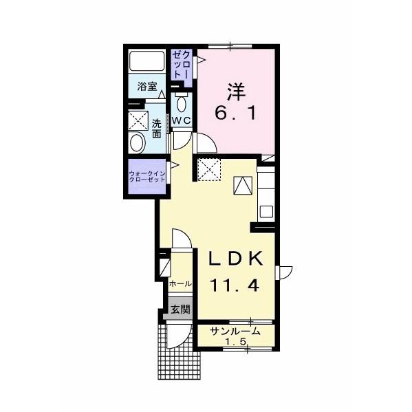 キャンビリーI(1LDK/1階)の間取り写真