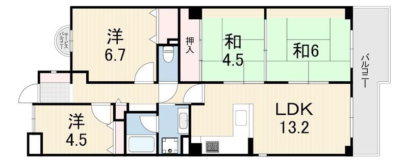 カネボウ芦屋アーバンプラザ(4LDK/4階)の間取り写真