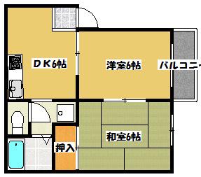 コスモハイツ南(2DK/1階)の間取り写真