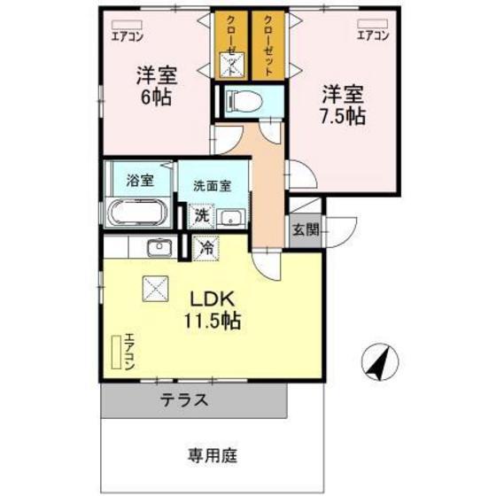 リビングタウン双葉(2LDK/1階)の間取り写真