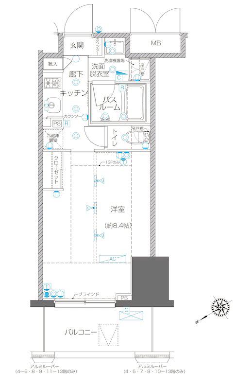 ZOOM川崎イースト(1K/13階)の間取り写真