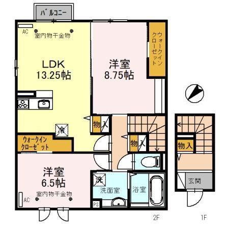 WITおしの7 B棟(2LDK/2階)の間取り写真
