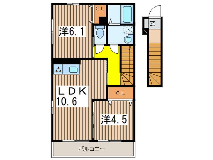 ウエストグランツII(2LDK/2階)の間取り写真