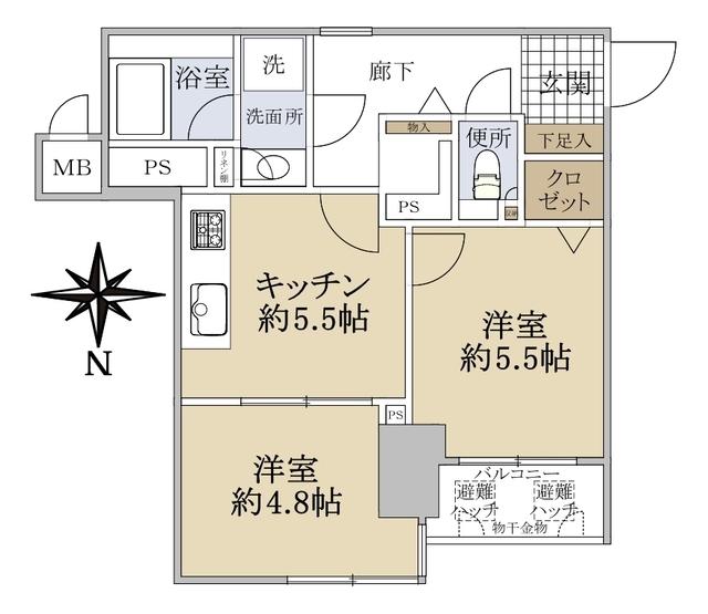 上野入谷シティハウス(2K/3階)の間取り写真