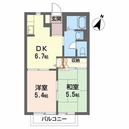 ディアスF A(2DK/1階)の間取り写真